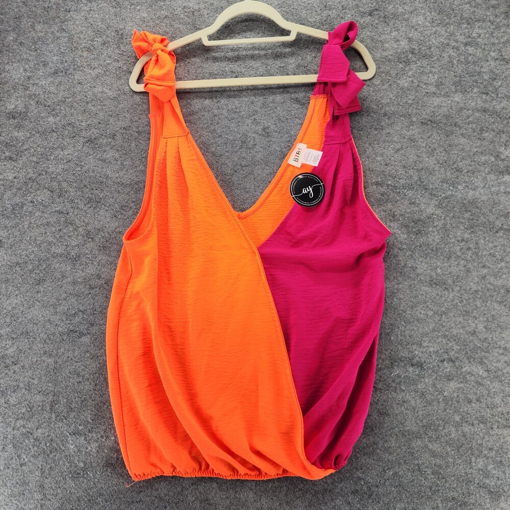 Bibi Tank Top Womens Medium Sleeveless V Neck Orange Red